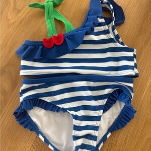 Nautical Striped Kids Bikini with Cherry Accents